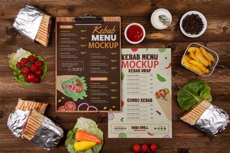 Premium PSD | Delicious kebab menu arrangement above view