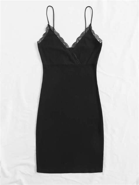 Shein Privé Lace Trim Rib Knit Bodycon Cami Dress Shein Usa