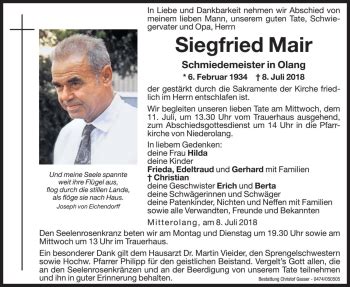 Traueranzeigen Von Siegfried Mair Trauer Bz