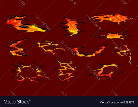 Volcano Lava Or Magma Fire Ground Cracks Set Vector Image