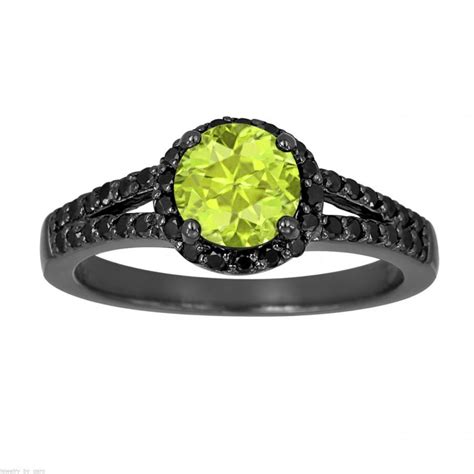 Peridot And Black Diamond Engagement Ring Vintage Style 14k Black Gold 1