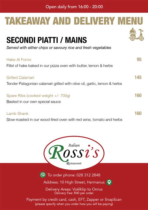 Our Delivery Menu | Rossi's Restaurant