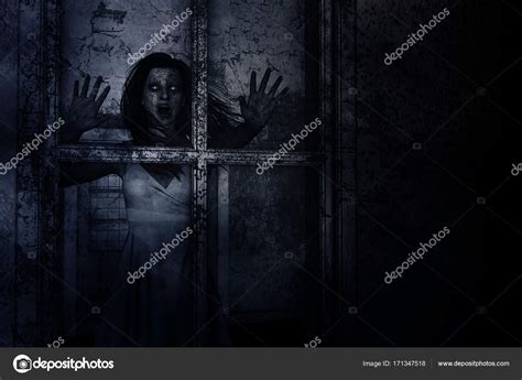 Illustration Scary Ghost Woman Haunted House Horror Background Mixed