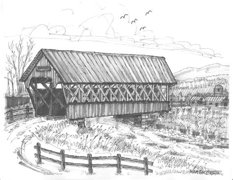 Covered Bridge Coventry Vermont Drawing By Richard Wambach