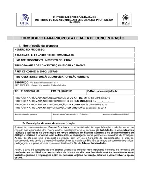 Fillable Online FORMULRIO PARA PROPOSTA DE REA DE Fax Email Print