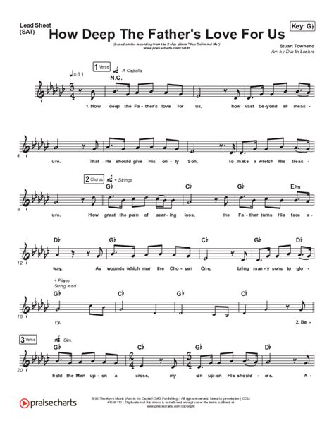 How Deep The Fathers Love For Us Sheet Music Pdf Selah Praisecharts