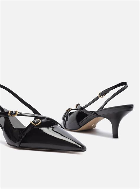 Scarpin Preto Arezzo Verniz Salto Médio Slingback Amélia ZZ MALL