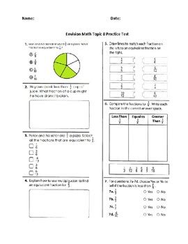 Grade Envision Math Topic Practice Test By Sun Academics