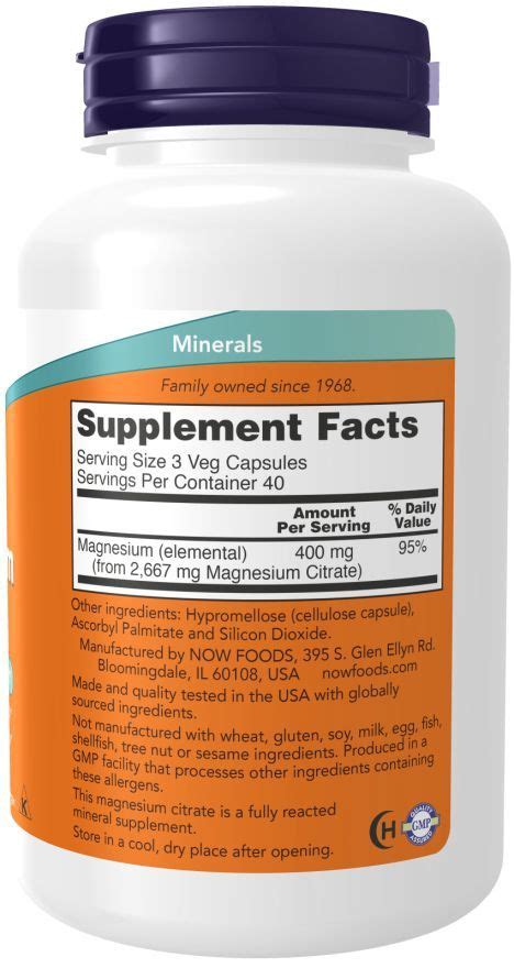 Now Magnesium Citrate Mg Vcaps