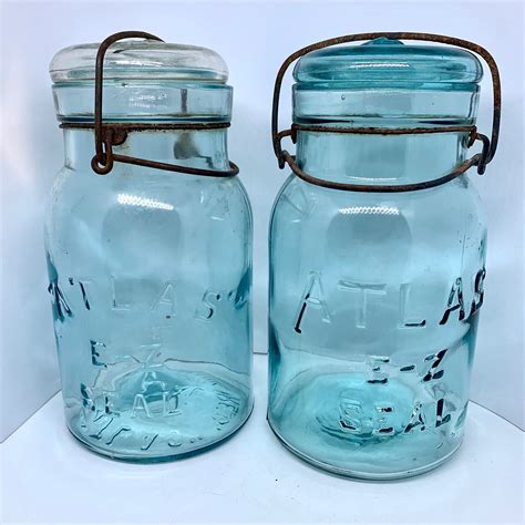 E Z Seal Quart And Pint Vintage Pair Of Atlas Canning Jars With Glass