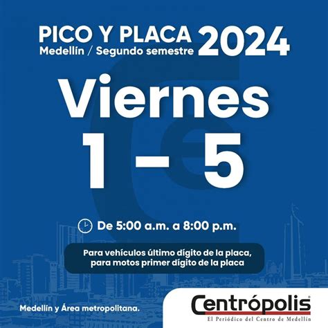 Pico y placa en Medellín viernes 1 de noviembre de 2024 Centrópolis