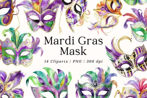 Mardi Gras Mask Watercolor Clipart Graphic by lemonmoon · Creative Fabrica