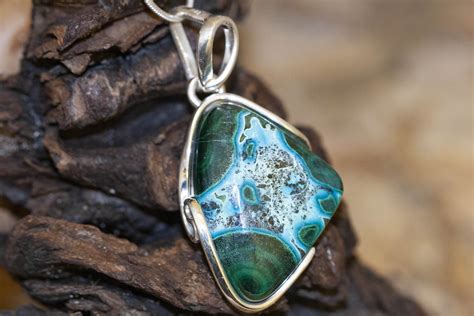 Stunning Chrysocolla Pendant Sterling Silver Necklace Long Pendant