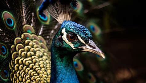 Majestic Peacock Flaunts Vibrant Multi Colored Feather Pattern