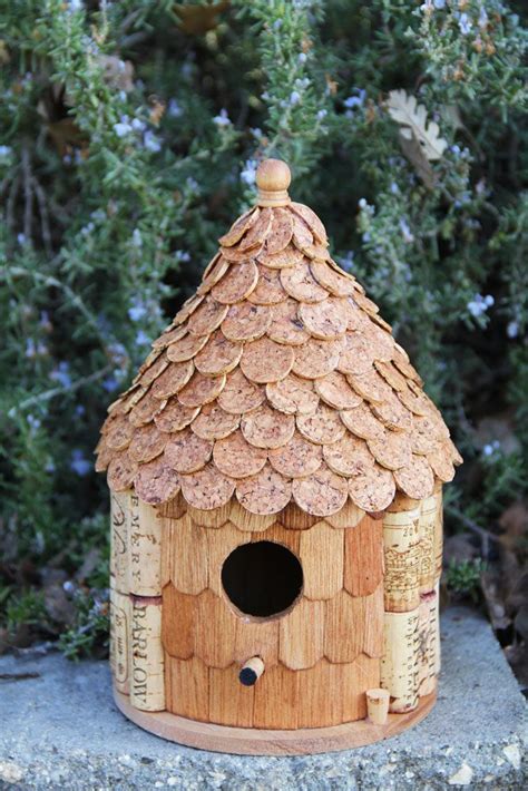 Roundhouse Birdhouse Wood And Wine Corks Wine Cork Birdhouse Cork