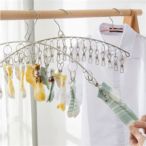 6Pegs Stainless Steel Clothes Drying Hanger Windproof Clothing Rack