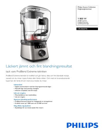 Philips HR3868 90 Avance Collection Höghastighetsmixer Produktdatablad