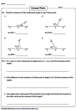 Linear Pair Worksheet For Class 7