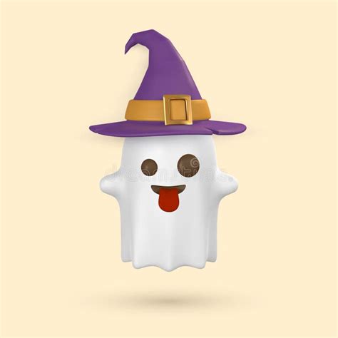 Cute Cartoon D Halloween Ghost With Witch Hat Halloween Concept Stock