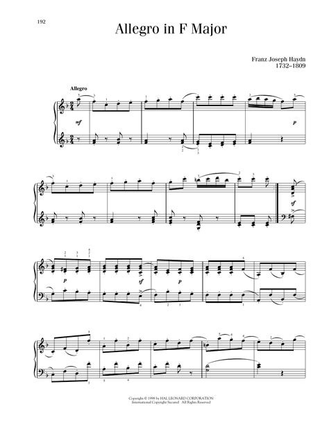 Allegro In F Major By Franz Joseph Haydn Sheet Music For Piano Solo At