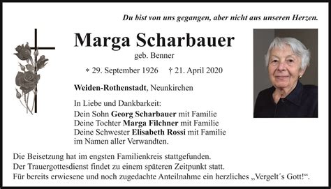 Traueranzeige Marga Scharbauer Rothenstadt OberpfalzECHO