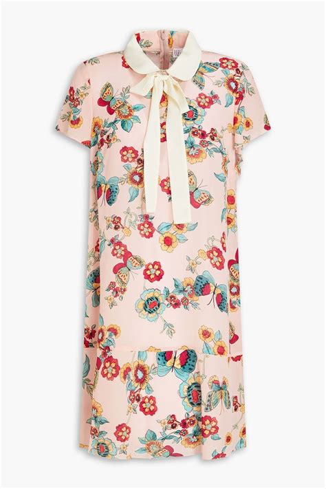 REDVALENTINO Pussy Bow Floral Print Silk Crepe De Chine Mini Dress