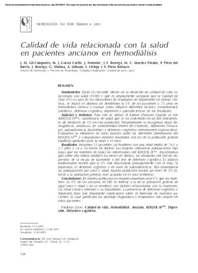 Calidad De Vida Relacionada Con La Salud En Pacientes Ancianos En