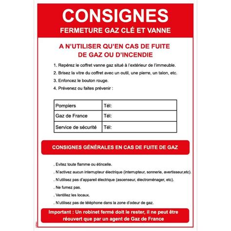 Consignes Fermeture Gaz Cl Et Vanne Format A