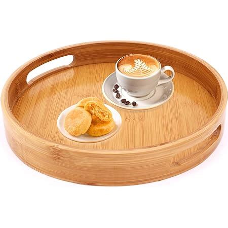 Dehaus Stylish Handmade Wooden Bamboo Tray Round Lap Trays For Eating