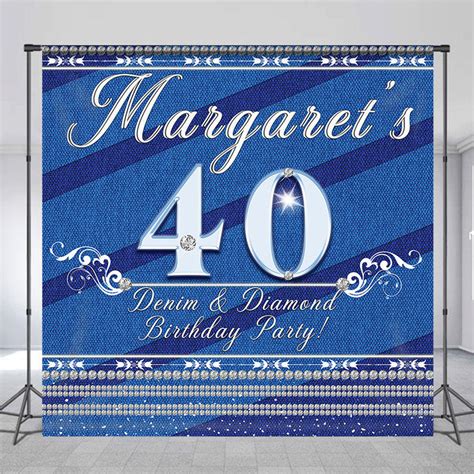 Denim Diamond Blue Custom 40th Birthday Backdrop Lofaris