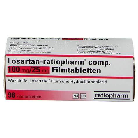 Losartan Ratiopharm Comp 100 Mg 25 Mg 98 St Mit Dem E Rezept Kaufen