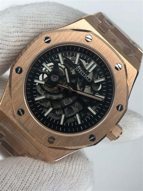 Custom Seiko Royal Oak Skeleton Rose Gold Mod Wristmodding