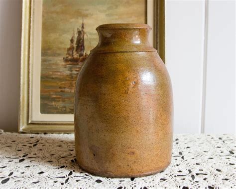 Antique Salt Glaze Stoneware Oyster Crock Primitive Rustic Etsy