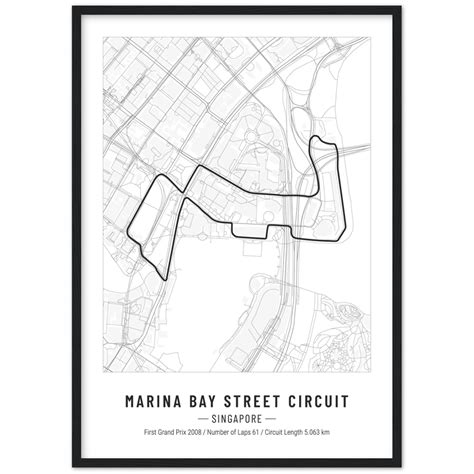 Marina Bay Street Circuit Poster - F1 Race Track Print - Circuitmaps