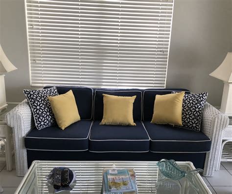 Navy Blue Sectional Sofa With White Piping Cabinets Matttroy