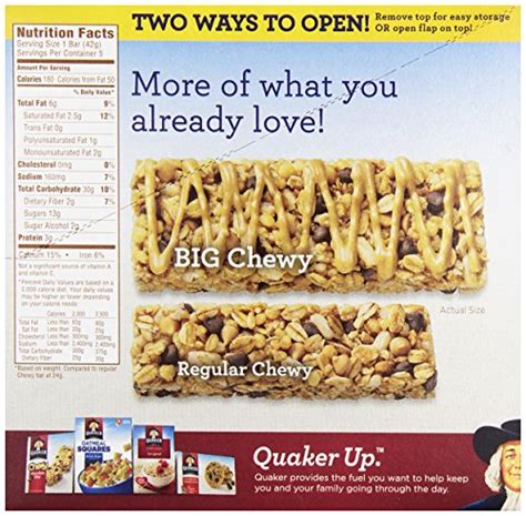 Quaker Big Chewy Chocolate Chip Granola Bar Peanut Butter Oz