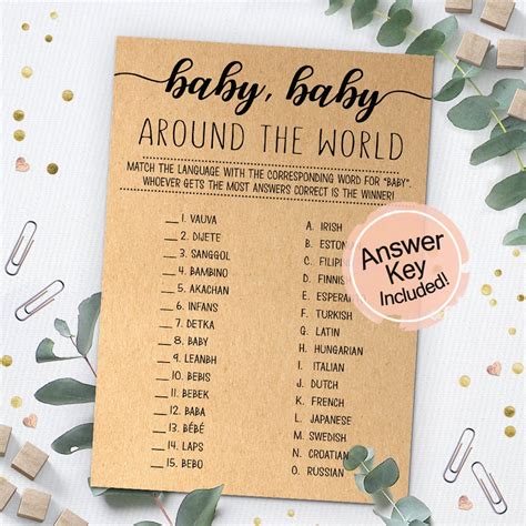 Baby Around the World, Language Game, Baby Shower Game, Instant Download, Printable Game, Baby ...