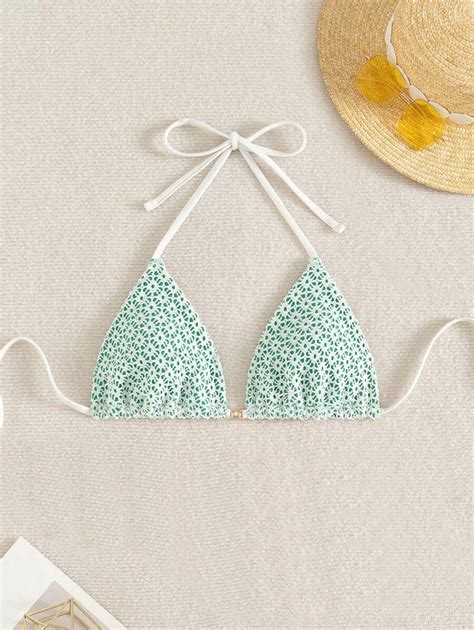 Swim Mod Women S Solid Texture Halter Triangle Bikini Top Summer Beach Outfits SHEIN USA