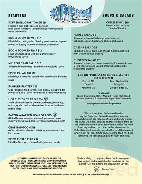 Menu Myrtle Beach Scs Mr Fish Seafood Restaurant Sirved