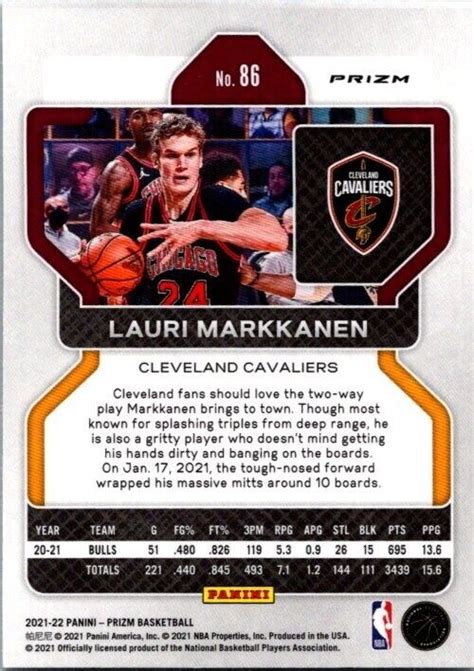 Panini Basketball Silver Prizm Lauri Markkanen Cleveland