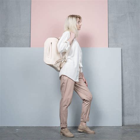 Laptop Leather Backpack Nude Leather Backpack Student Etsy