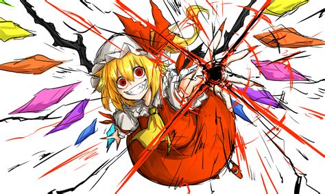 Safebooru Girl Ascot Blonde Hair Clenched Teeth Crazy Eyes Energy Fingernails Flandre Scarlet