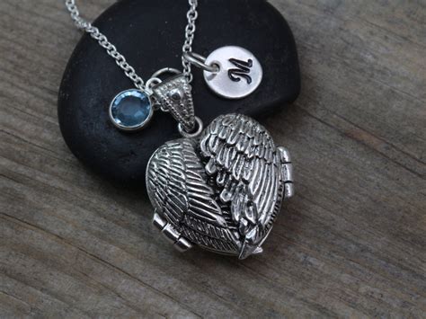 Guardian Angel Wings Locket Necklace Sterling Silver Heart