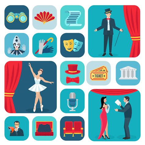Theater Icons Flat Set 466448 Vector Art At Vecteezy