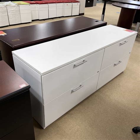 71 White And Silver 4 Drawer File Credenza Office Furniture Liquidations