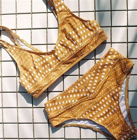 Yellow White Spots Bikini Set Women Sexy High Waist Bottom Beach Swim Wear Bathing Suit