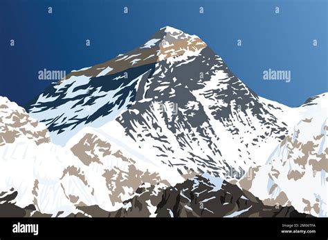 Mount Everest From Nepal Side As Seen From Gokyo Vector Illustration