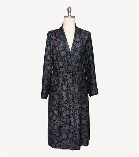 Unlined Luxury Handprinted Silk Dressing Gown Paisley Pattern Viola