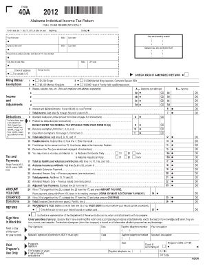 Fillable Online Revenue Alabama Form A Alabama Department Of