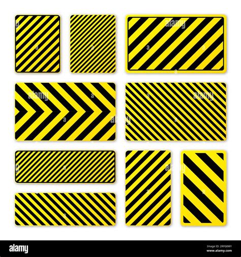 Various Black And Yellow Warning Signs With Diagonal Lines Attention